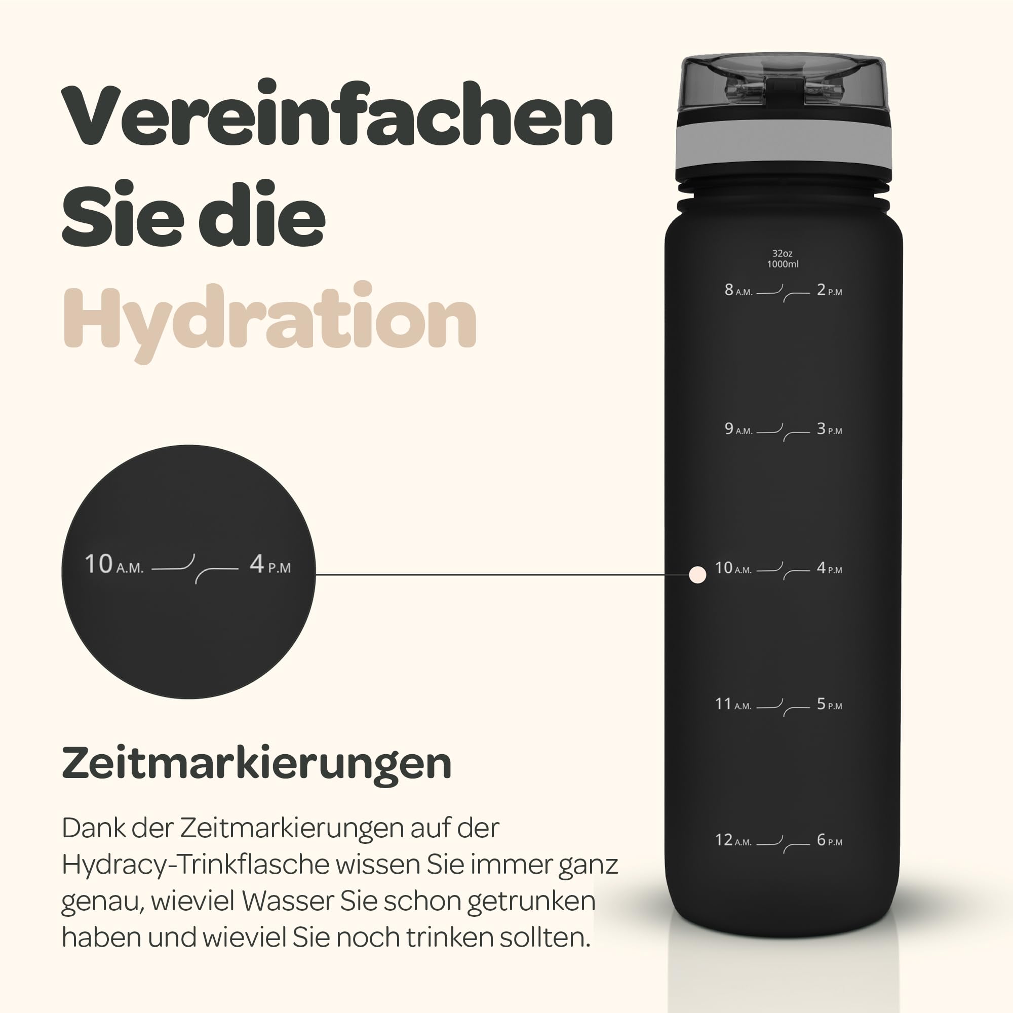 Hydracy Trinkflasche mit Fruchteinsatz - 1L Wasserflasche - BPA-freie Trinkflasche mit Zeitmarkierung Auslaufsichere